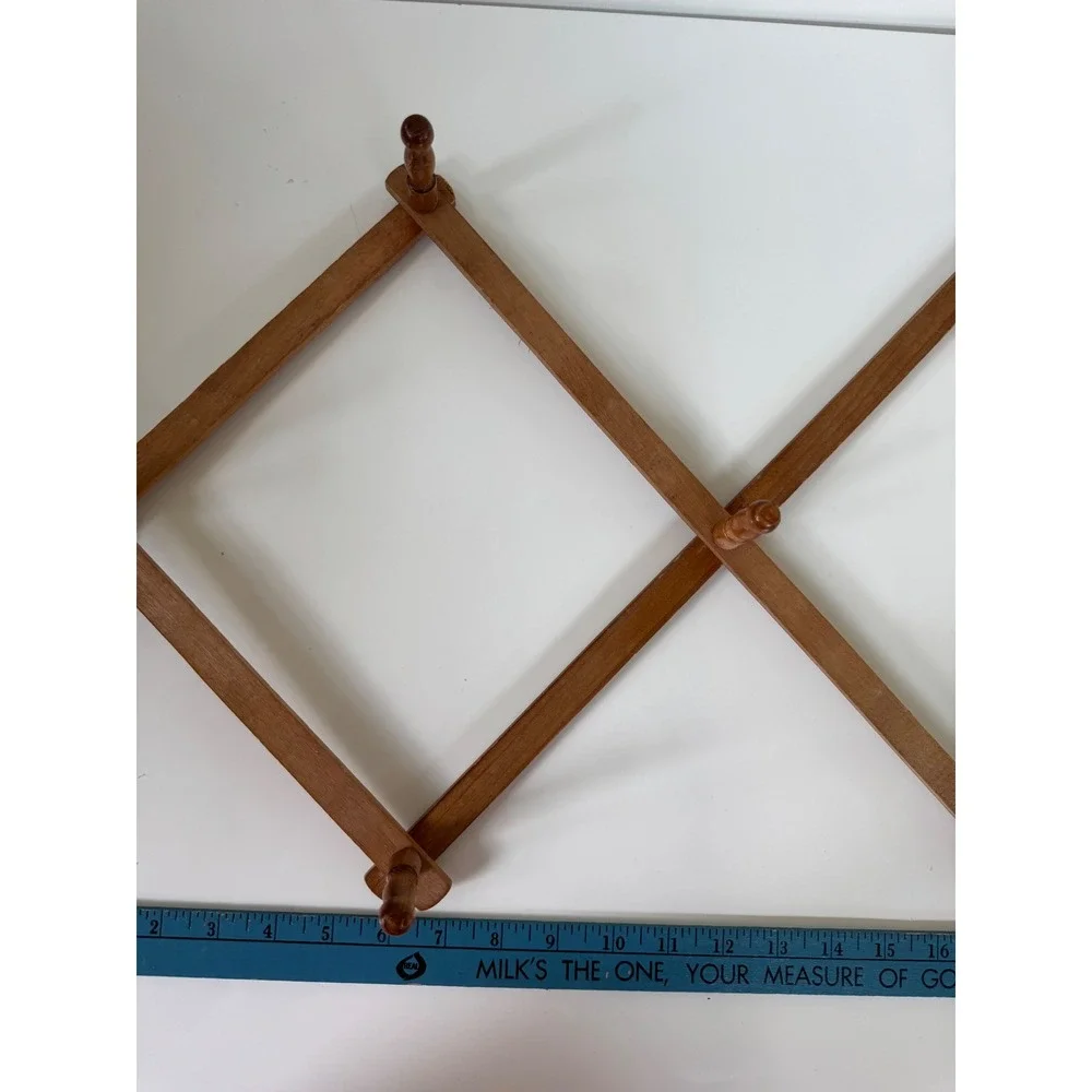 Vintage Wood Accordion Wall Rack Expandable 10 Peg Hat Coat Mug Rack Brown